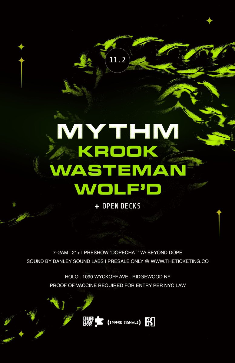 DubdayNYC's tweet photo. Dubday MIA and NYC are in for a TREAT next week!

Both cities getting the @mythmofficial debut 

MIA: Re-Launch Energy
NYC: New Room Vibes

Who’s making it out?!
Come correct
Come connect
👊🔊🧩 https://t.co/g9dSYtvrfv