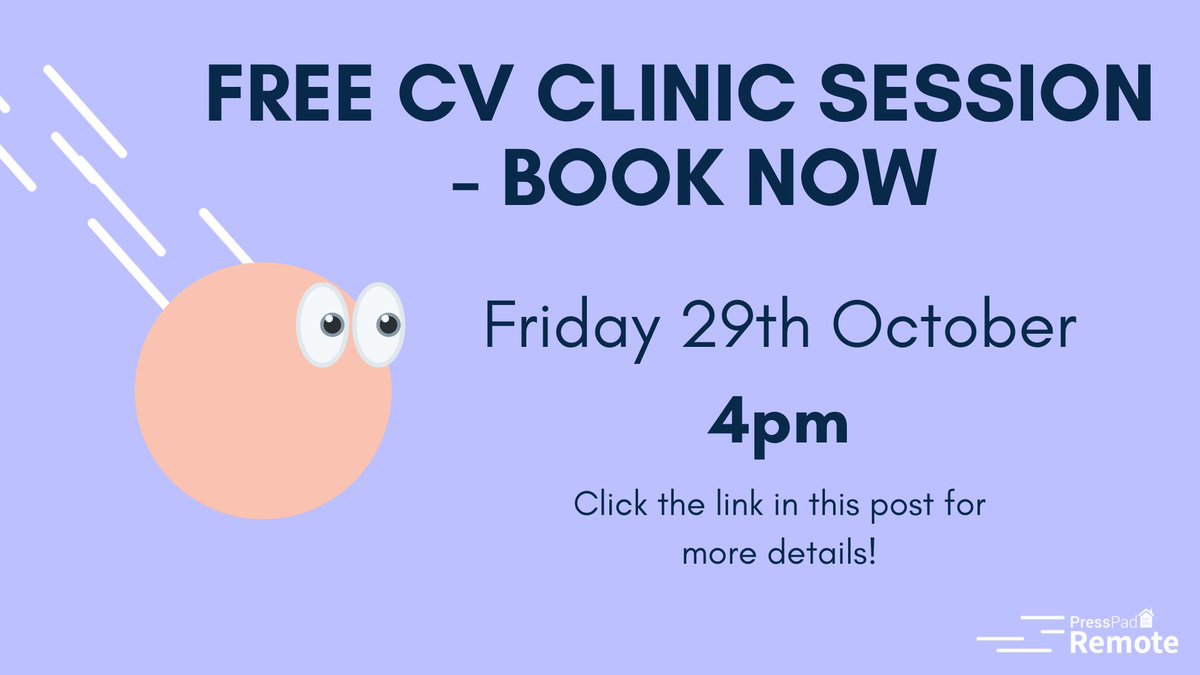 PressPadUK's tweet photo. 🚨FREE CV CLINIC SESSION BOOK NOW!🚨

We still have a slot left for one of our free CV Clinic workshops this Friday at 4pm. 

Get direct, one-to-one feedback  on how to improve your CV from a  journalist working in the industry👇

https://t.co/QbvUgWqfou https://t.co/rsFgNXouiV