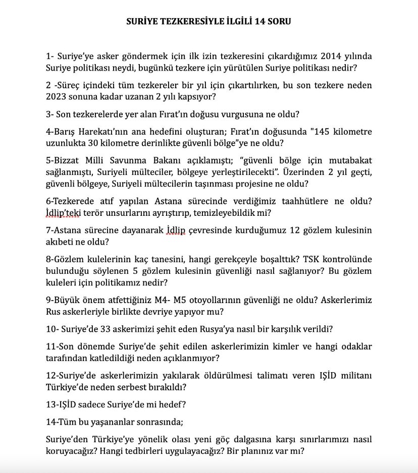 gurseltekin34's tweet photo. Tezkere konusunda AKP'nin cevap vermesi gereken tam 14 konu var. Mesela tezkerede diyor ki: "Yabancı silahlı kuvvetlerin Türkiye'de bulunması, bu kuvvetlerin Cumhurbaşkanının belirleyeceği esaslara göre kullanılması." Kim bu yabancı kuvvetler? Böyle geniş bir yetki verilemez. https://t.co/MObXkgJpAG