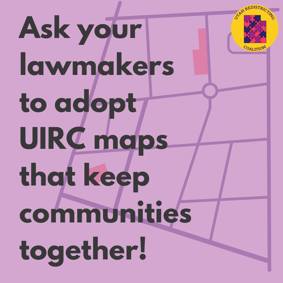 Take action today! Use the link below to find and contact your lawmakers. #fairmapsutah #utpol #utleg #utahredistricting

le.utah.gov/GIS/findDistri…