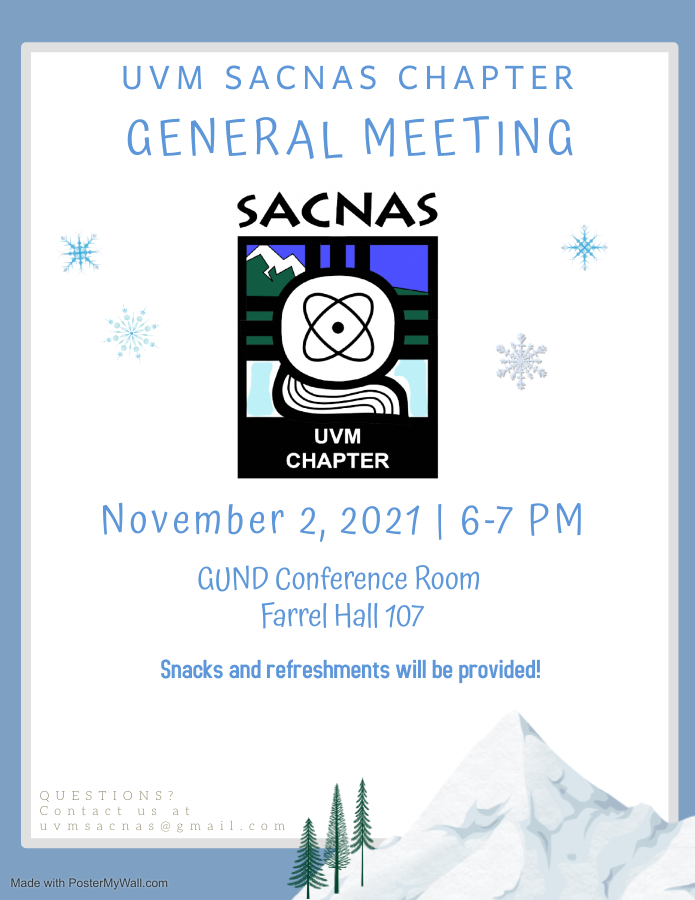 sacnas_uvm's tweet photo. upcoming general meeting - next Tuesday, November 2nd 6-7. See you in Farrel Hall! #SACNAS #UVM https://t.co/xuToKRRQur