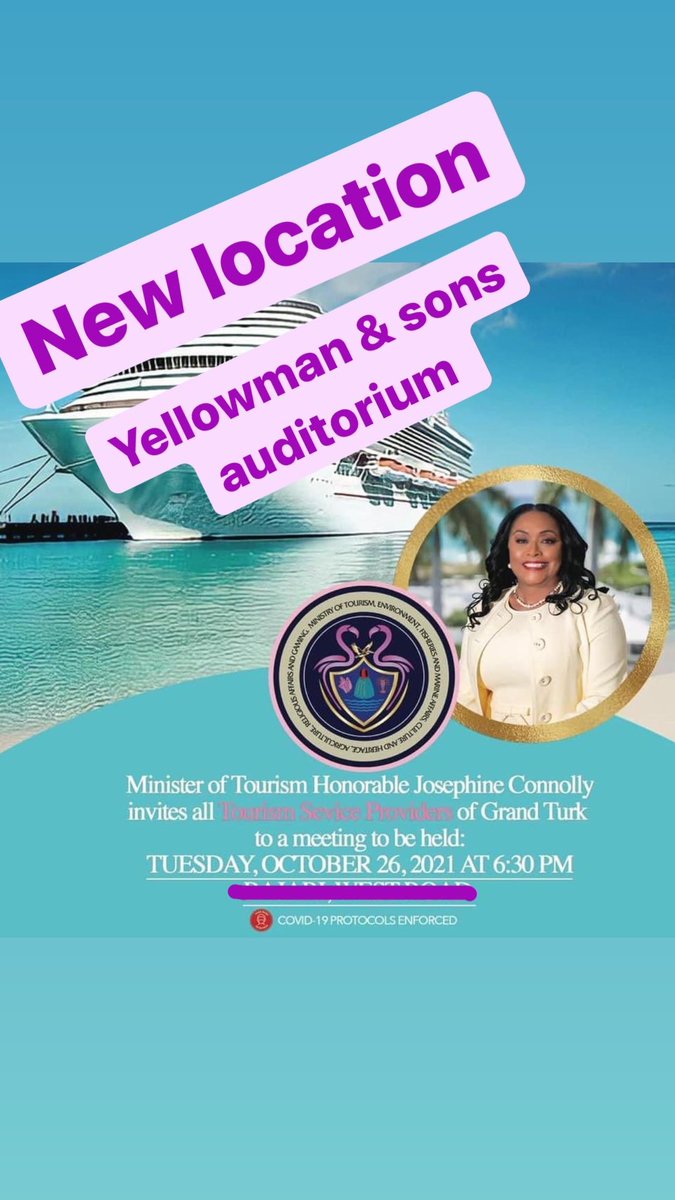 New location same time. Tonight at 6:30pm yellowman and sons auditorium ❗️❗️❗️All Tourism Service Providers #grandturk #turksandcaicos #carnivalcruise