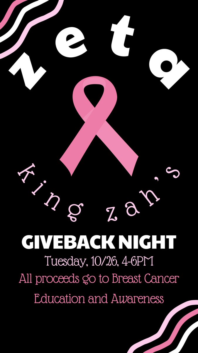 SEE YOU ALL AT KING ZAH’S AT 4!
Grab a slice and support Breast Cancer Education &amp; Awareness! ♕