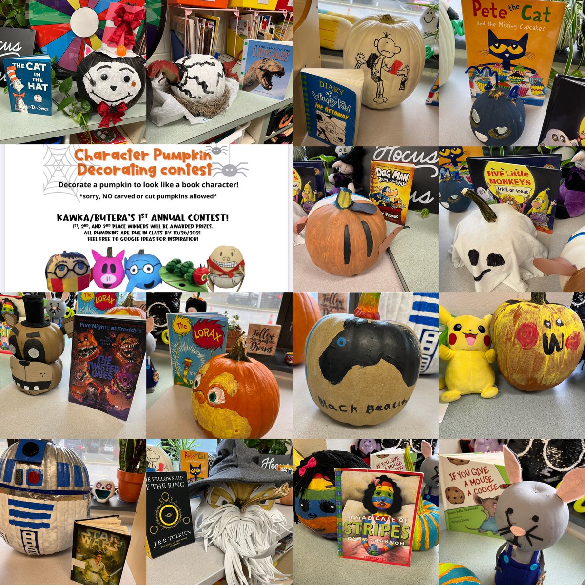 KrazyKawkain6th's tweet photo. 1st annual character pumpkin contest! These kids did amazing! #NationalPumpkinDay #lehsd #setthestagetoengage #teachersfollowteachers #characterpumpkins https://t.co/k6L7YCOc9b