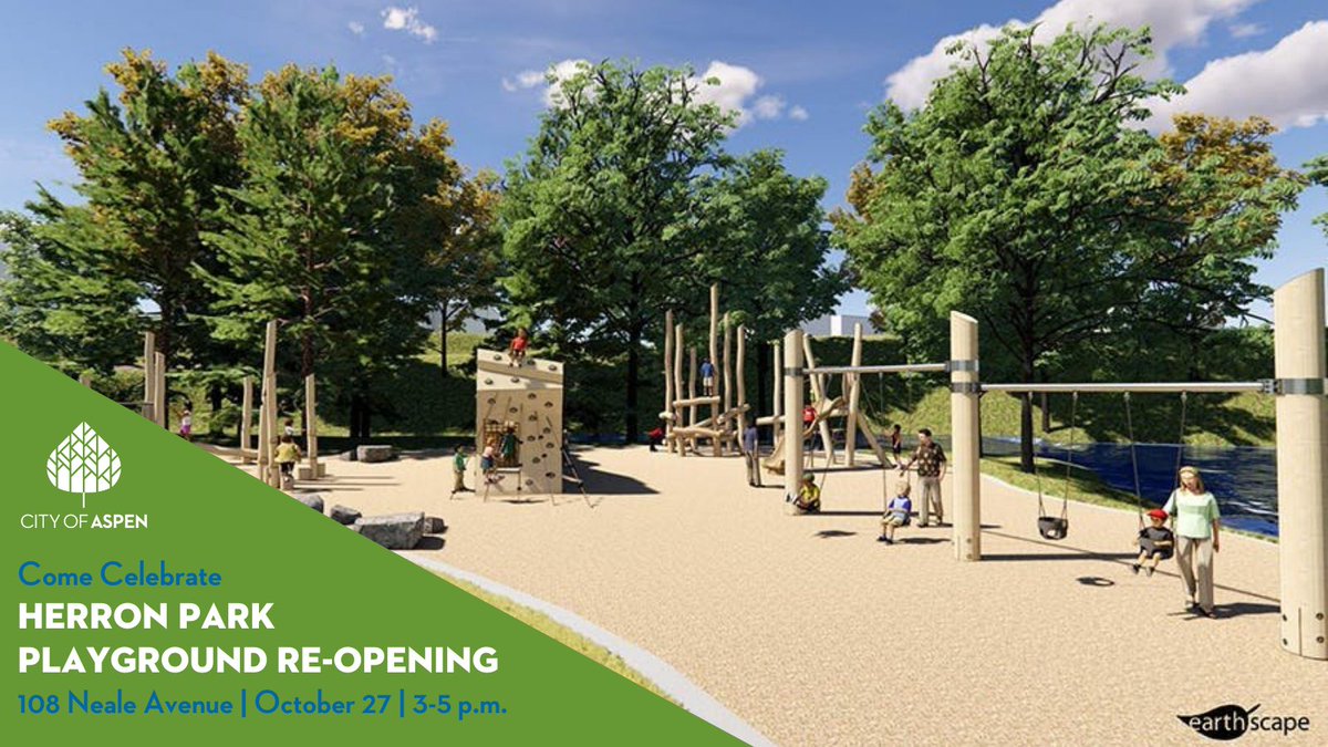 cityofaspen's tweet image. Join Aspen Parks and Open Space as we celebrate the re-opening of Herron Park with new playground features that you influenced through your input. Play on the new playground, enjoy some refreshments, and even get your face painted. Learn more at bit.ly/3jFRXYW