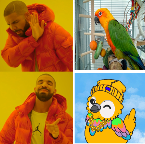 TropicalBirdNFT's tweet photo. The second Flock Challenge has started! And well you guessed it. It's a meme completion. Chirp! 🤡🐦

Wanna take part in our weekly challenges? Then hop on over to our Discord Server: https://t.co/nQi6Mn8qi9

The Flock will welcome you with open wings 💙

#CNFT #CardanoCommunity https://t.co/nFEdaKZWiZ