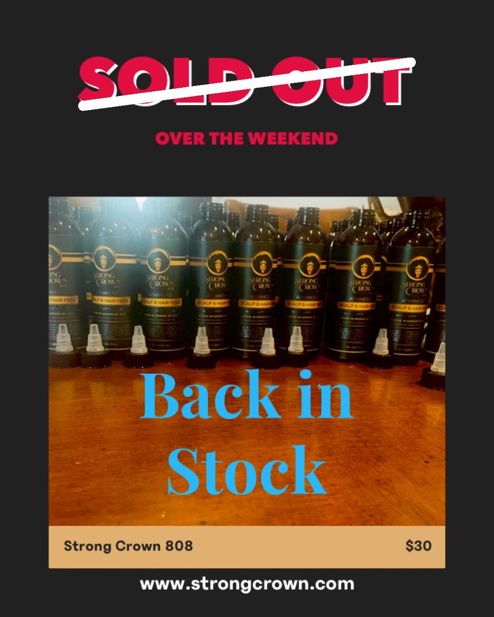 Strong Crown 808 Advanced Scalp and Hair Feed is back in stock ‼️ “Anoint Your Roots, Strengthen Your Crown.” - #strongcrown🤴🏾💚👸🏾
-
Visit our shop or strongcrown.com
#BlackOwnedBusinesses