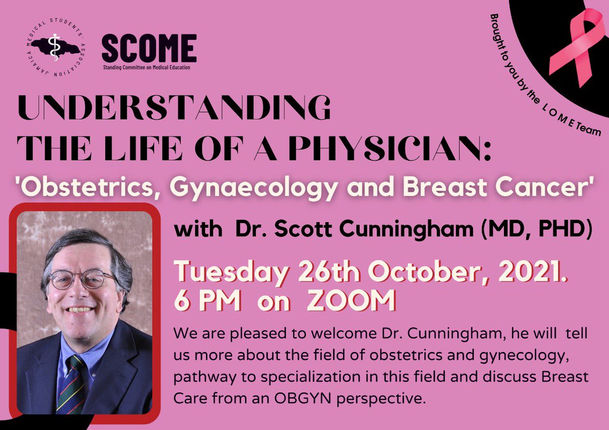 JamsaScome's tweet photo. Interested in becoming an OBGYN ? Learn more about this field with Dr. Scott Cunningham as he discusses the path to becoming a certified OBGYN in the US, as well as Breast Care. Join us on *Tuesday 26th October* at *6 PM* on Zoom 🐼🩺 https://t.co/b8qA6eU4V4