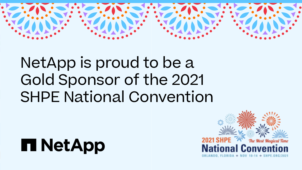 LifeAtNetApp's tweet image. Are you attending #SHPE2021? @NetApp is proud to be a Gold Sponsor, and we're excited to meet you there! 

Visit our @SHPE Showcase page to learn more and connect: bit.ly/3Eg4ni3

#LifeAtNetApp #HispanicsinSTEM