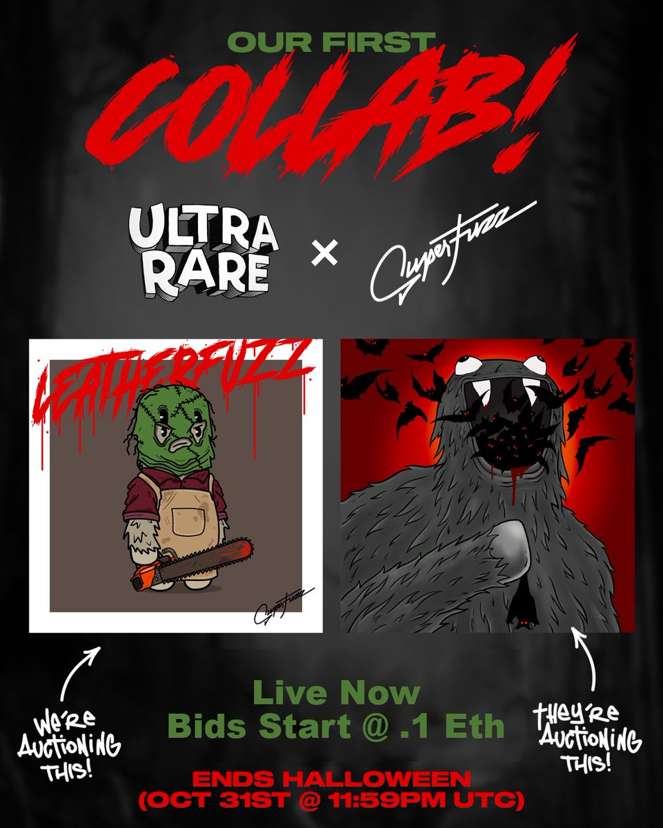 UltraRareUK's tweet photo. Our #nfts collab auction with @superfuzznft is now LIVE.

Both start @ 0.1 on Opensea and run until 11:59 UTC on Halloween.

Can we get some hype for this #LeatherFam?? LFG!!

https://t.co/55uHobWUhP 
https://t.co/xAkORVknHx

#opensea #NFTCommunity #NFTcollection https://t.co/PXmYfkEjSH