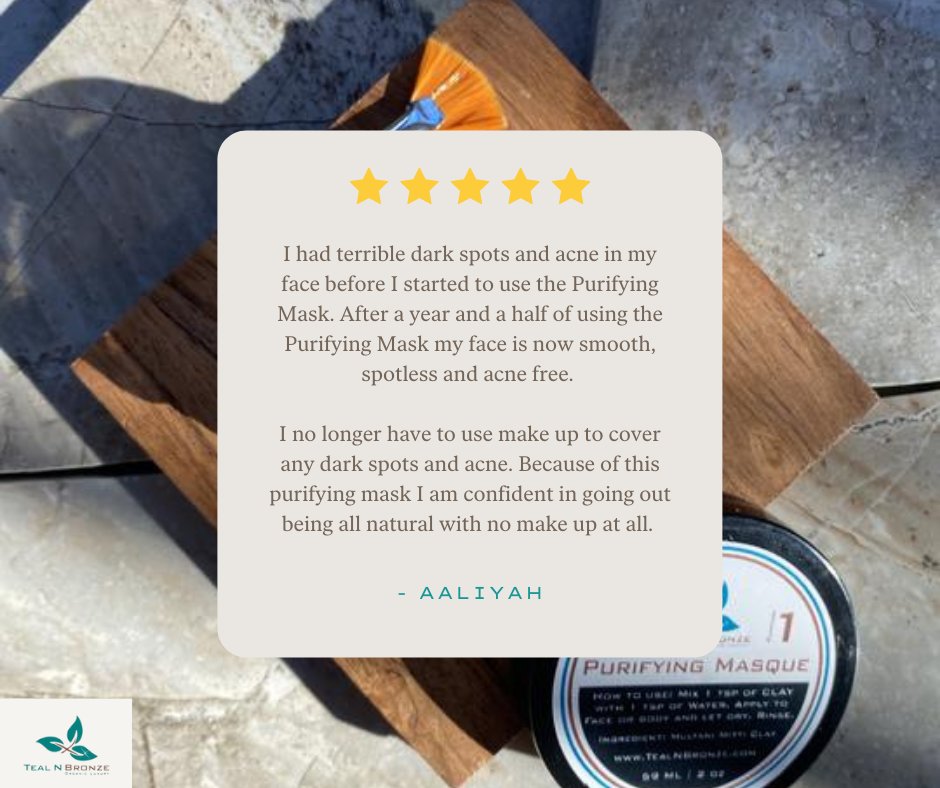 ⭐⭐⭐⭐⭐ 'I honestly would recommend to anybody having a similar experience to mine to get this product. If you have sensitive skin like me, you should switch to TealNBronze for skin care products.' - Aaliyah 

#TealNBronze #organicskincare #torontoskincare #torontowellness