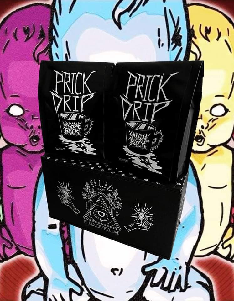 HPGrind's tweet photo. Fresh batch of the #PrickDrip is in stock at @FluidCoffeeLove Michigan City location now &amp; will be reaching both Valparaiso spots &amp; Crown Point this weekend! 

Get you some! ☕️

#HandsomePrick #coffee #grindcore #metal #deathgrind #deathmetal https://t.co/s8g1syqrzm