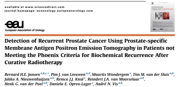 76yo 
PCa previously treated w/ RT + ADT (7y)
2 times increased PSA (1ng/ml)

☢️PSMA-PET: Prostate uptake foci 

🔬PCa local recurrence 

📝PSMA can detect recurrence in 84% pts before Phoenix threshold for BCR (&lt;2ng/ml) after RT

▶️33% only local recurrence
