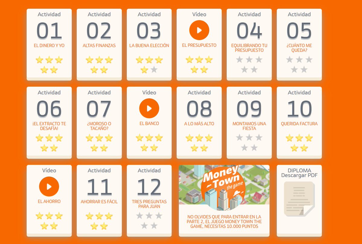 beallenin's tweet photo. 1⃣ Vídeos y actividades
La 1ª parte son tareas sobre finanzas básicas, cómo el ahorro y el presupuesto. La plataforma se compone de 9 actividades y 3 vídeos. Al finalizar cada uno de ellas se obtiene una puntuación y cuando se alcanzan 10000 puntos se avanza al siguiente nivel 🥳 https://t.co/C8e9tMhzJz
