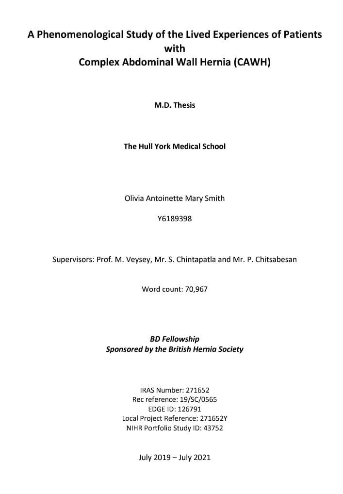 ChintapatlaYork's tweet photo. I am so delighted...Olivia, AWR research fellow York Abdo Wall Unit, passed her MD viva....2 years work, 70000 words ...asking patients how CAWH affects their quality of life...Congratulations! https://t.co/wi9KRzymT7