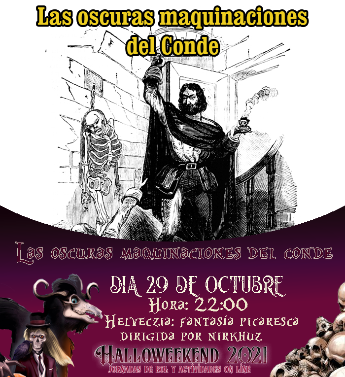 HalloweekendRol's tweet photo. La tiranía del conde de la Bertrand ha llegado demasiado lejos. No sólo oprime al pueblo y se burla de las leyes. ¡Además ahora secuestra a gente! Hartos de sus excesos habéis decidido infiltraros en una de sus fiestas y acabar con él pero... ¿Seréis capaces de acabar con ... https://t.co/u9PcZmKaaO