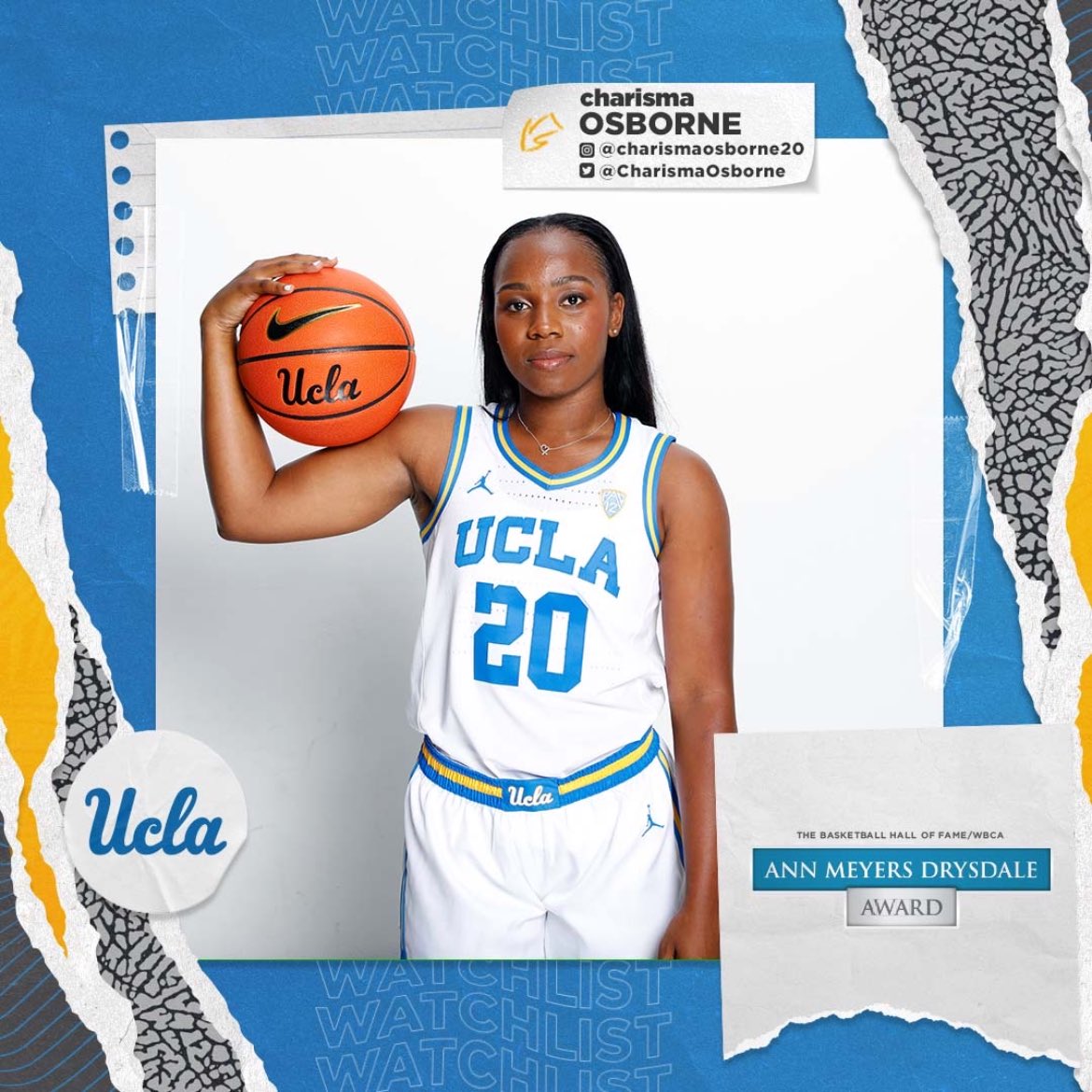 UCLAWBB's tweet photo. 𝐀𝐧𝐧 𝐌𝐞𝐲𝐞𝐫𝐬 𝐃𝐫𝐲𝐬𝐝𝐚𝐥𝐞 𝐀𝐰𝐚𝐫𝐝 𝐓𝐨𝐩 𝟐𝟎 — Charisma Osborne has been named to the top 20 watch list for the nation’s best shooting guard! 🏀

#GoBruins | 🐻💙💛 | #ELITE https://t.co/HQEzgjcXYW