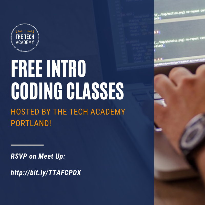 TheTechAcad's tweet image. RSVP for our FREE coding classes!
Join Tech Academy's Free intro to Python and JavaScript classes. Taught by a live instructor!
Check the schedule here: bit.ly/TTAFCPDX
#livecode #freecoding #learncode #python #js