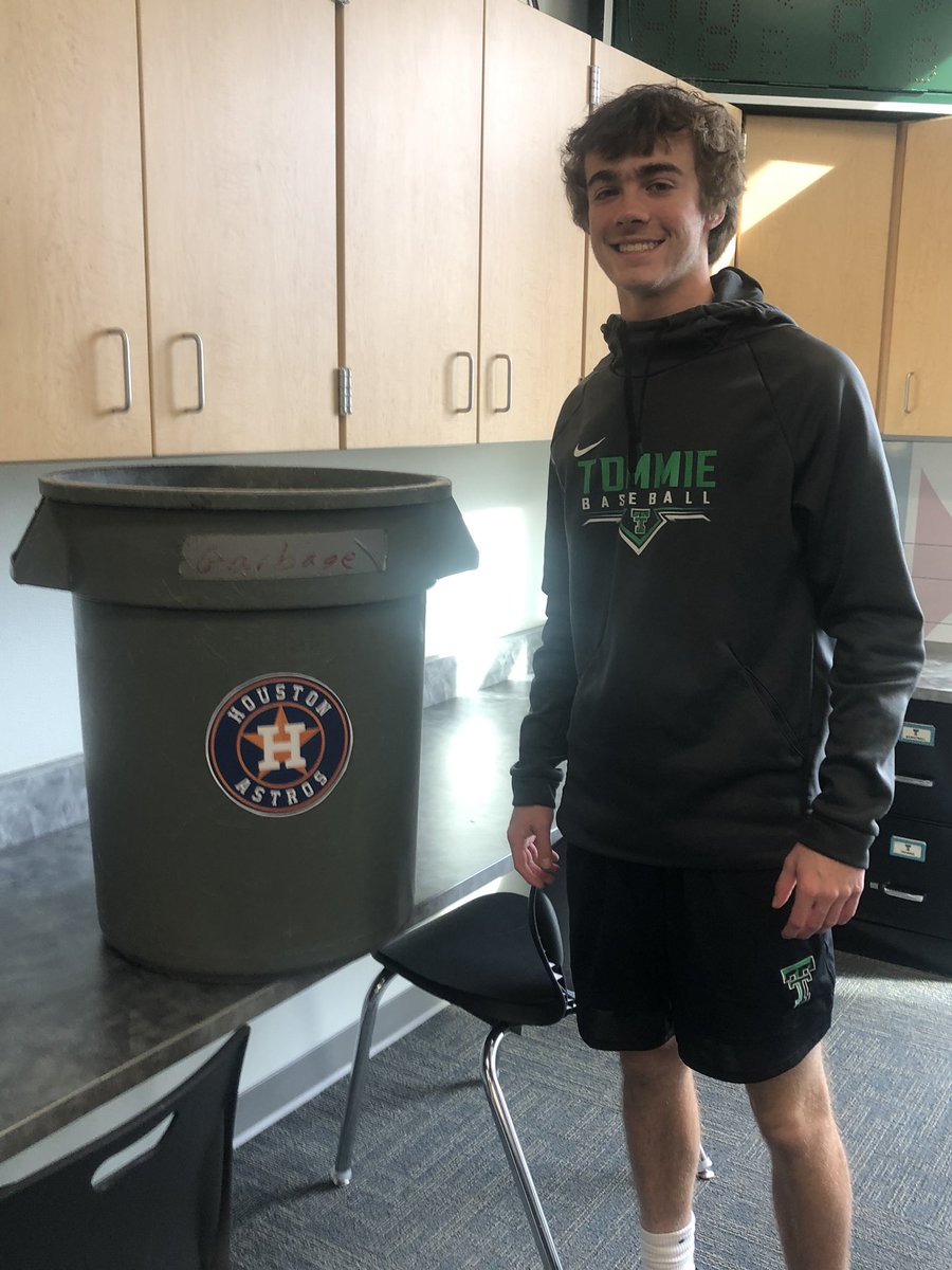 Having some fun with our biggest Houston Astros fan in Sports Marketing today. #WorldSeries2021