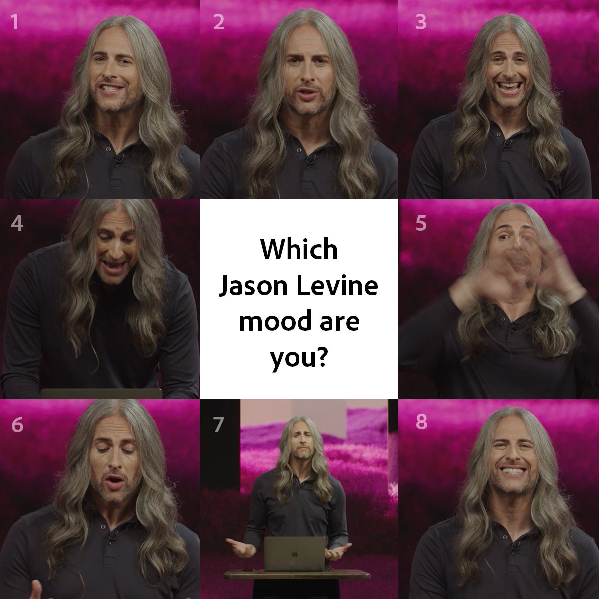The first day of #AdobeMAX feels like 8s all around, right? 😁😁😁😁😁 

(PS yes, <a href="/Beatlejase/">Jason Levine</a>'s magnificent hair was styled with a Dyson AirWrap)