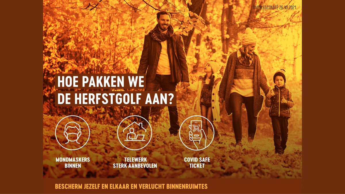 Overlegcomité - mondmaskerplicht, Covid Safe Ticket en telewerk in strijd tegen herfstgolf. Meer info 👉 info-coronavirus.be/nl/news/occ-26…