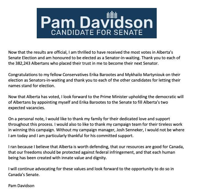 Statement on my election as a Senator-in-waiting: