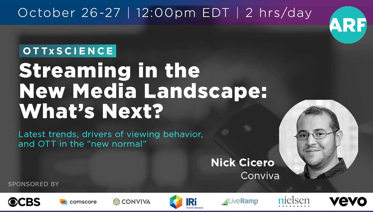 the_ARF's tweet photo. How can content providers update and fine-tune their promotion strategies? What is the role of #socialmedia through both paid #advertising and “organic” content generated by fans and #influencers? Nick Cicero from Conviva shares his take at #ARFOTT https://t.co/PwwXvuzS7a #mrx https://t.co/iJAZzVcAge