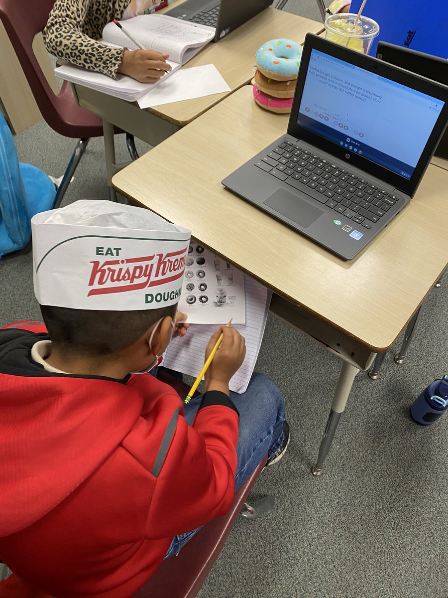 MsMunoz4's tweet photo. The Best Class Ever Doughnut Shop is now open!! Thank you @krispykreme for the hats, the difference it makes to keep my students engaged is sweet! 🍩 💖 @ExplorersCol #engaged #itsthelittethings https://t.co/DsEP9SH3i5
