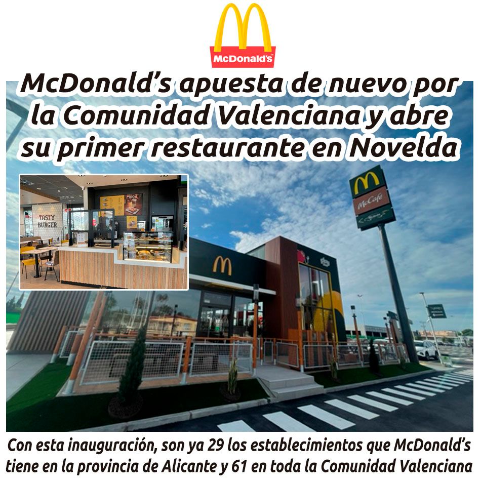 hosteleriaenvlc's tweet photo. MCDONALD’S APUESTA DE NUEVO POR LA COMUNIDAD VALENCIANA Y ABRE SU PRIMER RESTAURANTE EN NOVELDA
https://t.co/ZbhnIF3wI3
@mcdonalds_es #McDonalds #HosteleriaEnValencia #Restaurantes #ComidaRapida #McDelivery #McAuto #Hamburguesas #Novelda #ComunidadValenciana #NuevoRestaurante https://t.co/HcYlcgB3kq