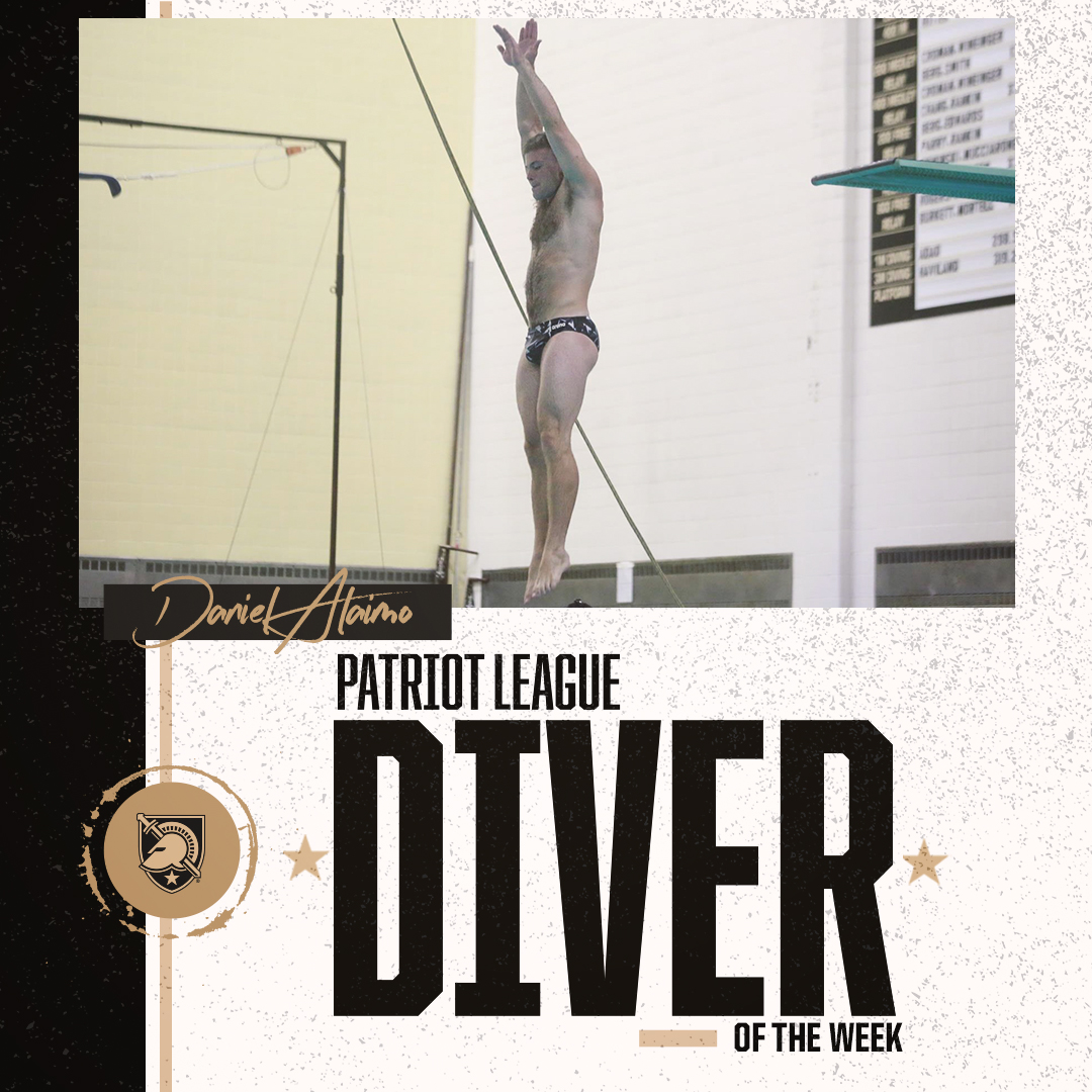 ArmyWP_SwimDive's tweet photo. For the second time this season, Daniel Alaimo has been tabbed the @PatriotLeague Diver of the Week ‼️

The senior won both the 1M and 3M events during the victory over Seton Hall 👏

#GoArmy | #RelentlessPursuit https://t.co/obc0sYGpoq