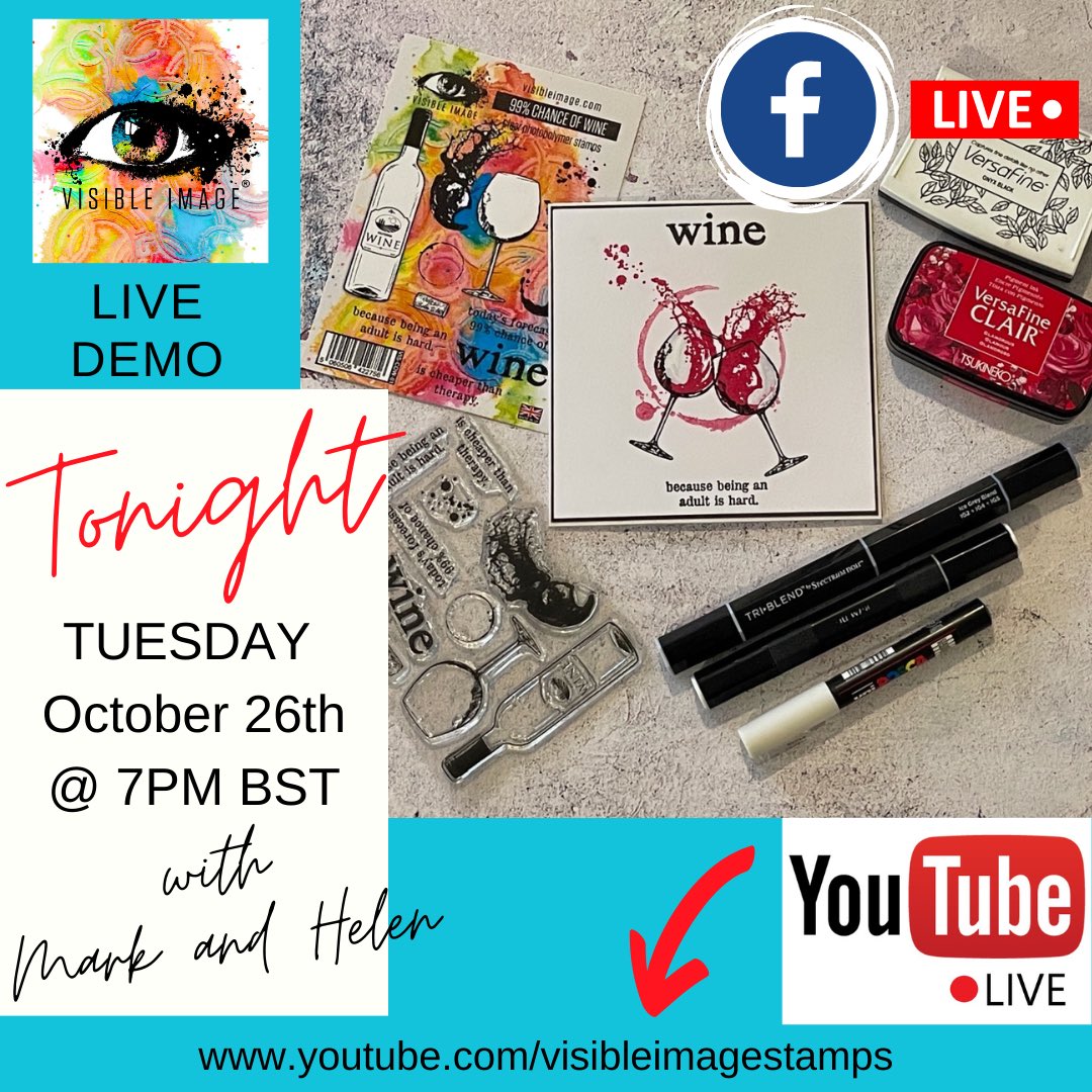 Join us LIVE on YouTube + Facebook tonight @ 19:00 BST | 20:00 EU | 14:00 EST | 11:00 PST 😍 youtube.com/c/VisibleImage…
Creating this fabulous CAS card with our NEW wine themed stamps 🍷 
#cardmakingdemo #cardmaking #cascards #handmadecards #stamping #winestamps #visibleimagestamps