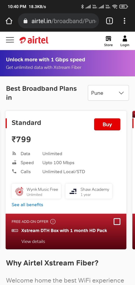 thewecken's tweet photo. @airtelindia can you explain me this plan? Why the speed is throttled to 40Mbps where it should be 100Mbps for a 799 plan? https://t.co/DqPbirOPG6