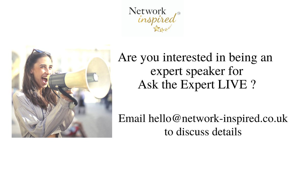 Do you want be an expert speaker for our Ask the Expert LIVES?

You have the ideal opportunity to tell us about you and your company, shine out to the audience and make your voice heard, be seen and be noticed!

Email hello@network-inspired.co.uk to discuss further details.