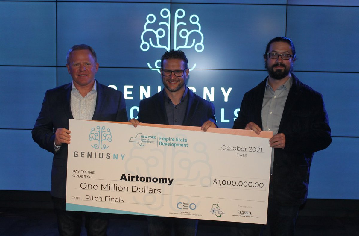 GENIUSNYProgram's tweet image. Our grand prize winner of $1 million dollars is...@airtonomy! #Airtonomy, which was started in 2018 and has 25 employees, enables anyone to collect data uniformly using #autonomous vehicles or #drones. CONGRATS!!! 👏🏻👏🏻
