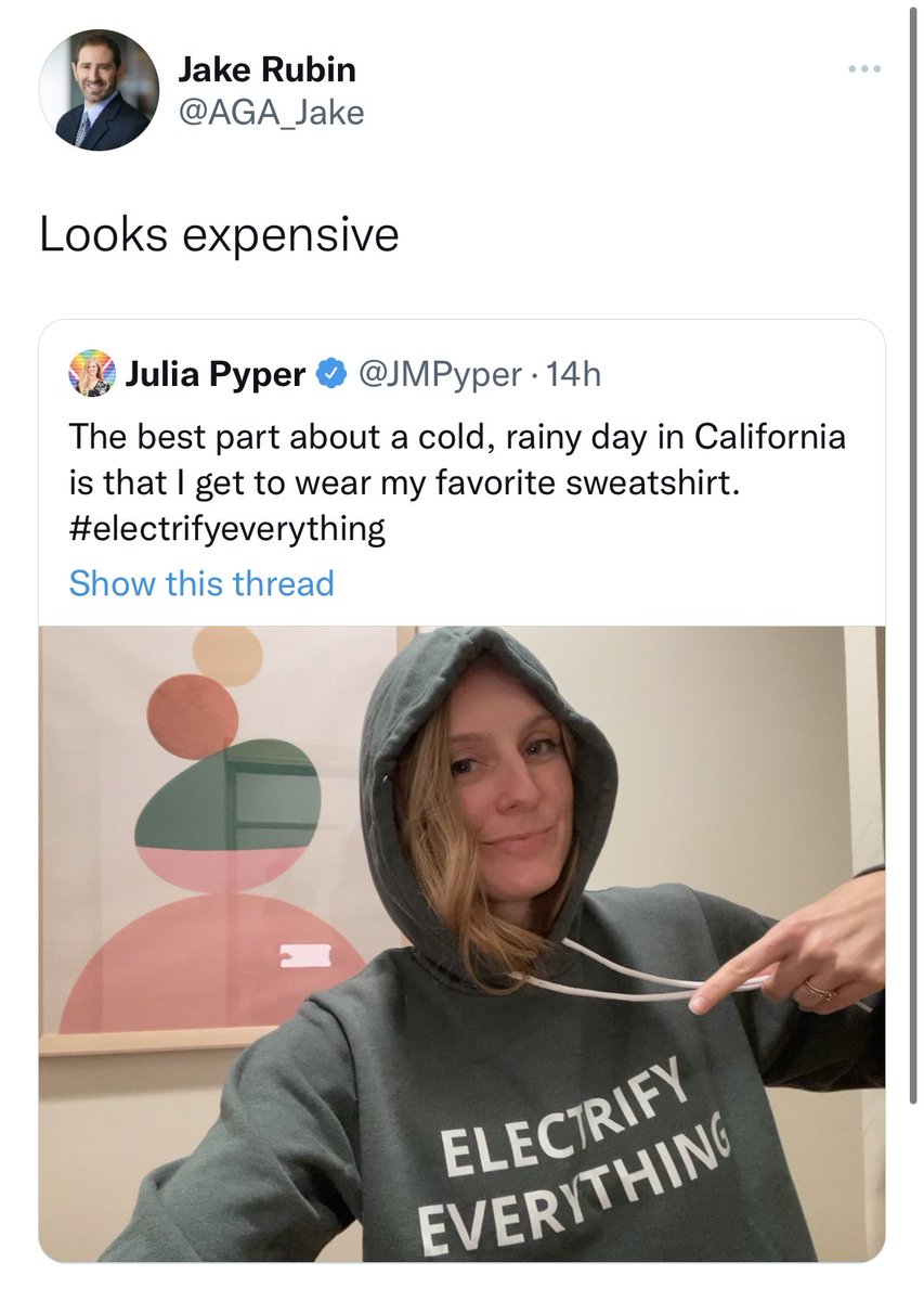 Not as expensive as the climate change and asthma caused by burning gas. As for the hoodie, it is quite reasonable and soooft, w all proceeds going to clean energy advocacy in Alabama. Buy one to let gas lobbyists like this goober know where you stand: alcse.org/support-energy…