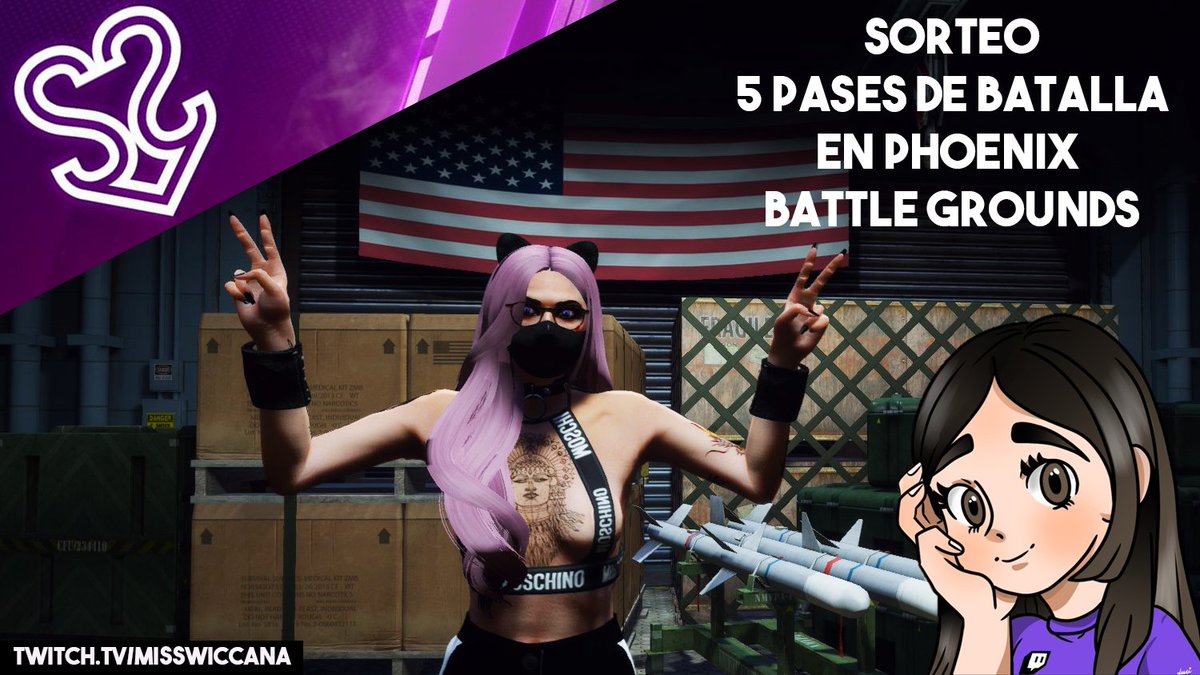 🔴🔴ON y con sorteo 🔴🔴

📢SORTEO📢
@S2Vesports  junto mi canal sorteamos 5 Pases de batalla en PHOENIX BATTLE GROUNDS. Desde el día 26 al 30 de octubre, se sorteará durante el stream en mi canal un pase de batalla.
Más info en mi canal ❗sorteo

🔴twitch.tv/misswiccana 🔴