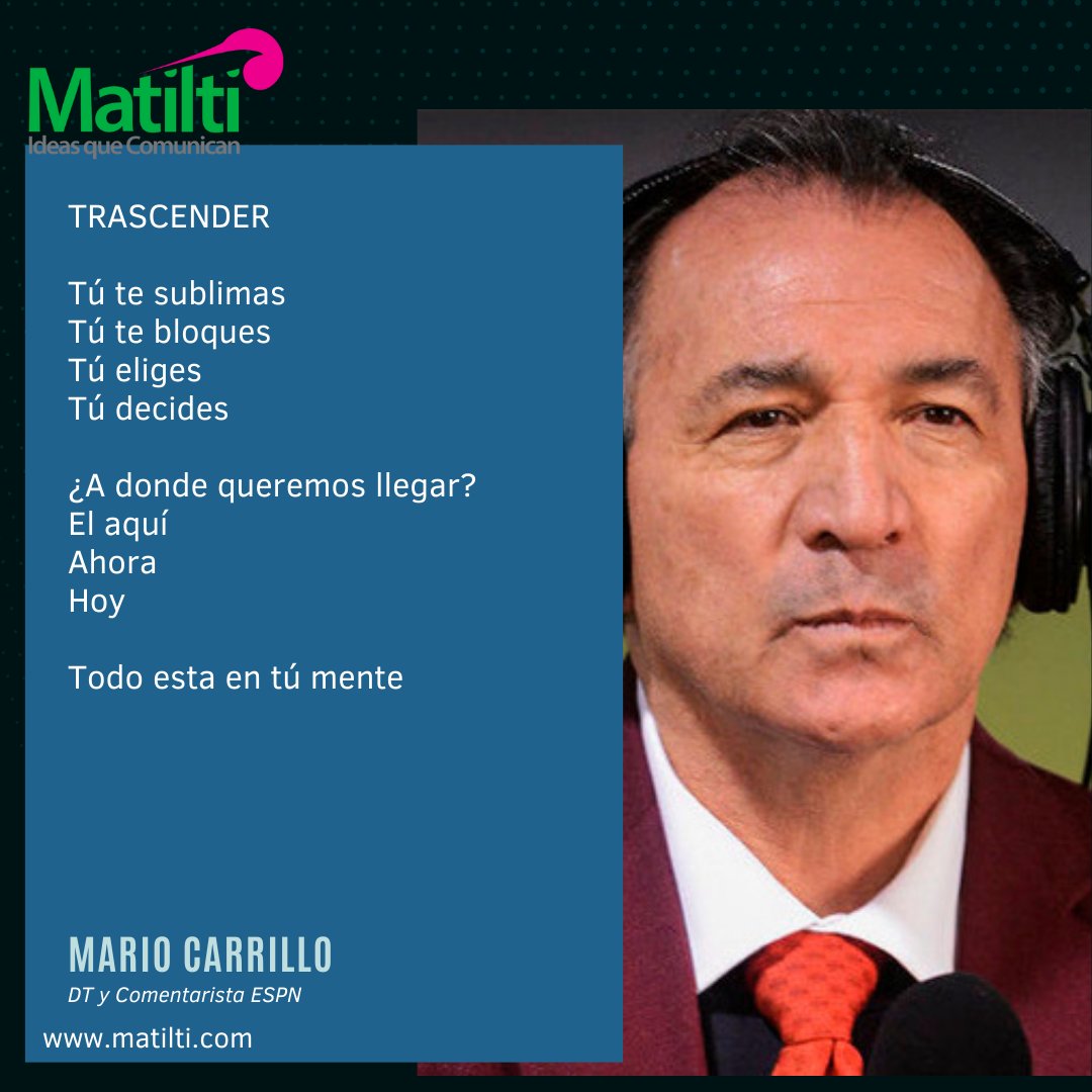 Matilti_CC's tweet photo. El es @MARIOCARRILLOY2
Conferencista de la familia Matilti
"Trascender"
Los límites están en tu mente
Comunicando la experiencia movemos a tú gente
https://t.co/xOyRZ03zZX https://t.co/HIjIlNJveL