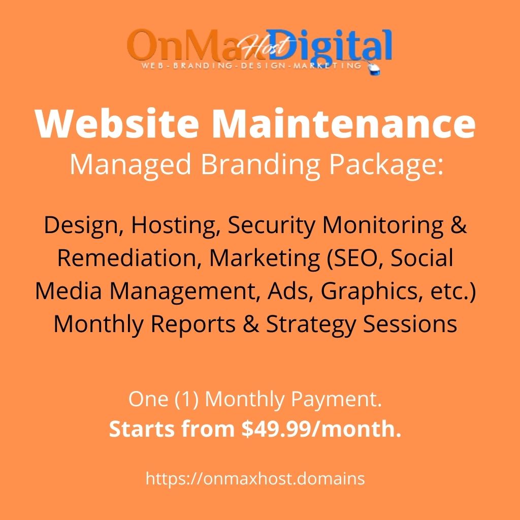 MuumbaWEB's tweet image. DOES YOUR WEBSITE DELIVER YOUR BRAND PROMISE?
Website Maintenance &amp;amp; Marketing Services.

Design, host, secure website. We&apos;ll build, your Brand power &amp;amp; awareness. Drive quality traffic to website. Your Business Growth!
Starts at $49.99/mo
onmaxhost.domains/website-design…