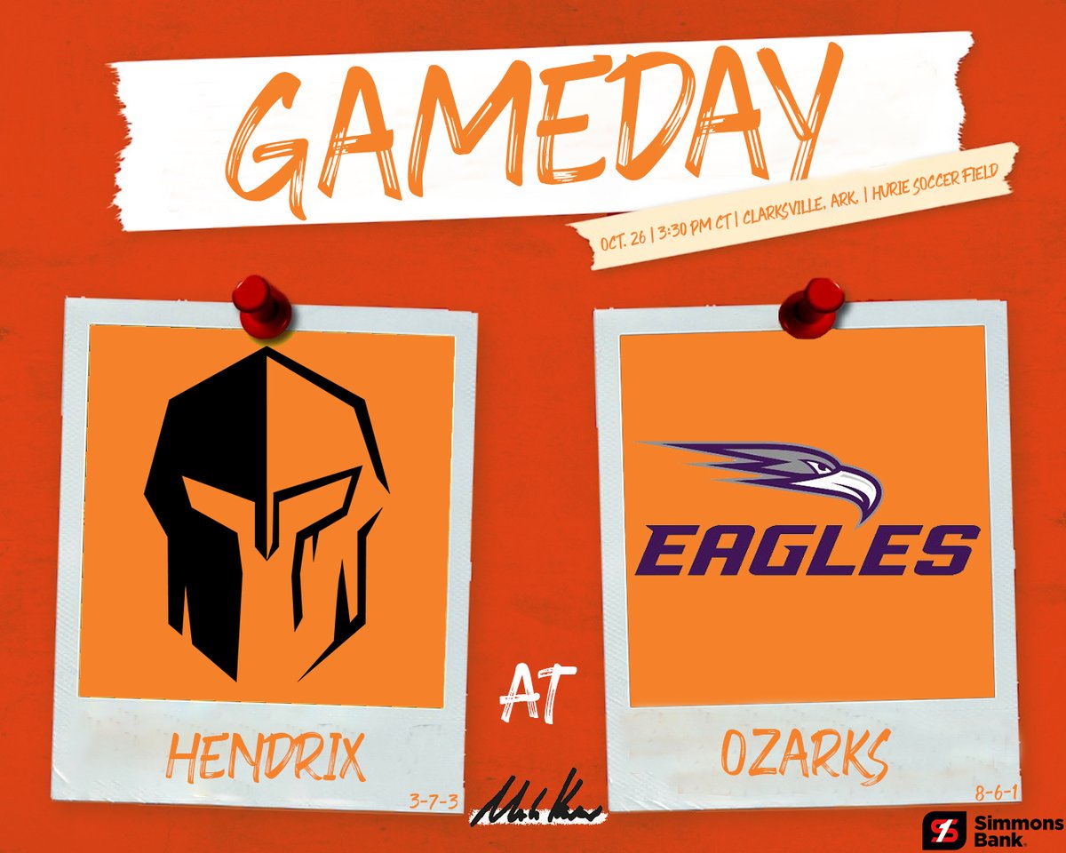 Last regular-season game.

⚽️: <a href="/HendrixMSoccer/">Hendrix Men's Soccer</a> at <a href="/UofOAthletics/">Ozarks Athletics</a> 
🕞: 3:30 p.m. CT
📍: Clarksville, Ark.
🏟️: Hurie Soccer Field
📰: hendrixwarriors.com/news/2021/10/2…
💻/📱: portal.stretchinternet.com/ozarks/portal.…
📊: uofoathletics.com/sports/msoc/20…