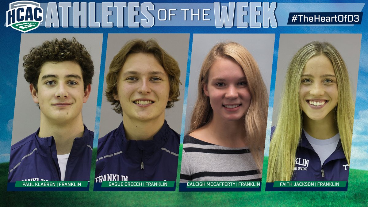 HCACDIII's tweet photo. HCAC Men's &amp; Women's Swimming and Diving | Athlete of the Week

Congrats to @FCGrizAthletics on the sweep:
Men's Swim: Paul Klaeren
Men's Diving: Gague Creech
Women's Swim: Caileigh McCafferty
Women's Dive: Faith Jackson

https://t.co/gulzaP5bly

#TheHeartOfD3 #D3Swim https://t.co/xtQnhJdwmx