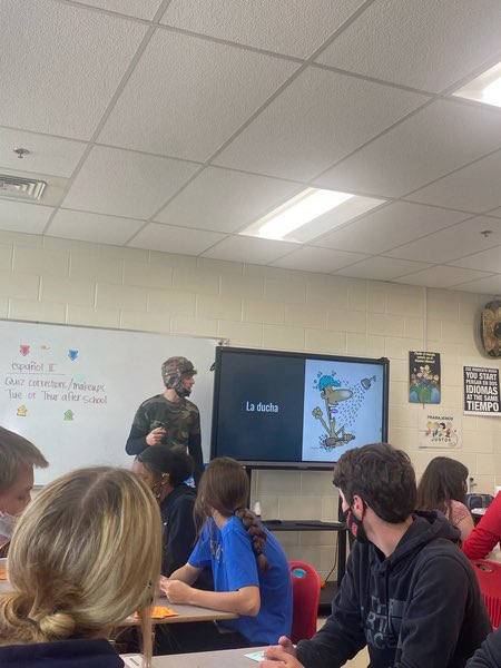 Turned the class over to Señor Lamarre &amp; Señorita Keown (students from last year) to help us with some vocab practice. This teacher had fun being the student today 😊
