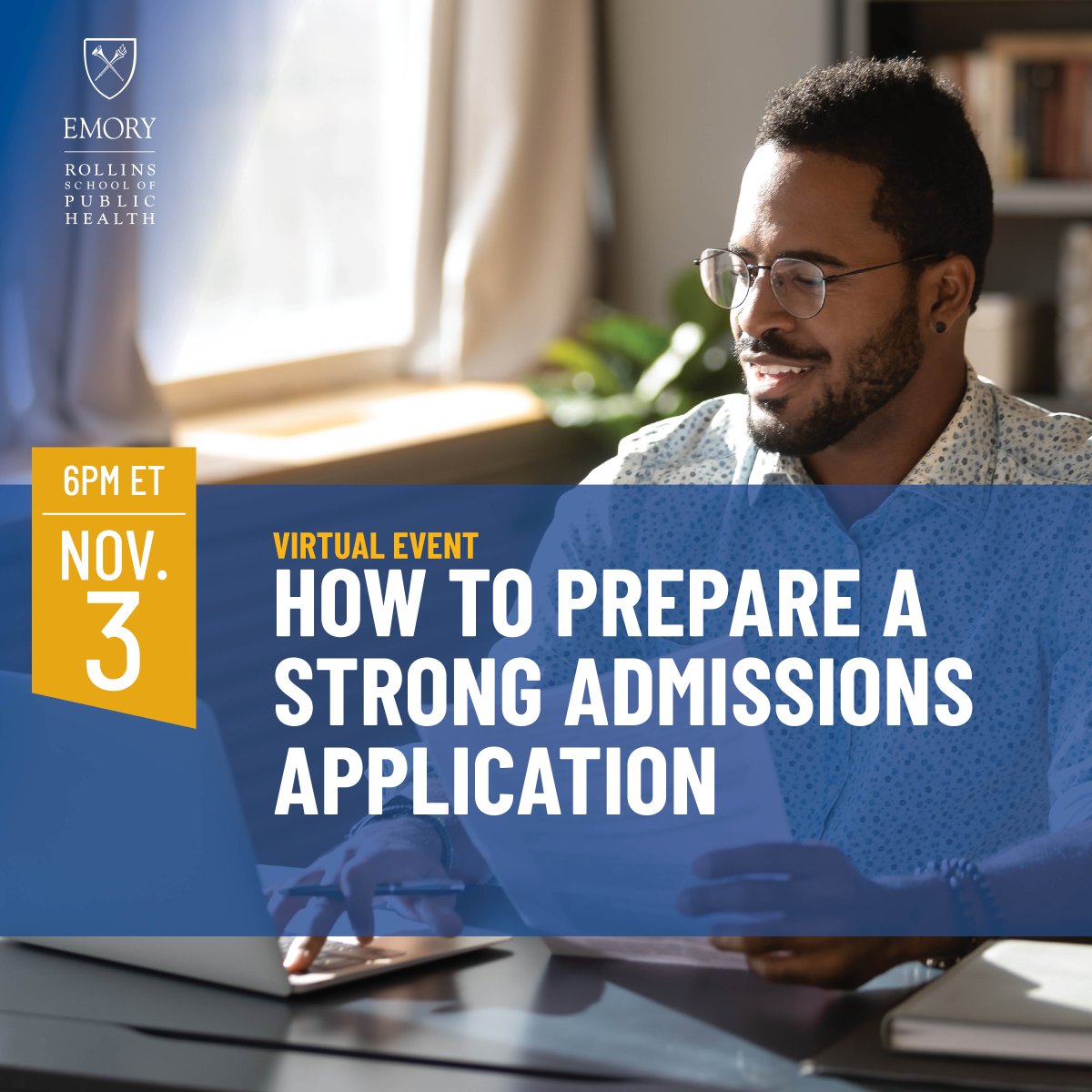 EmoryRollins's tweet photo. Next week, Nov. 3 and 4 | 6PM ET | Join us to learn how to improve your application and make your personal statement stand out to admissions committees. 

Visit our website to learn more: https://t.co/LcJySjXbXE

#rsphadmissions #getaccepted https://t.co/1VEItZz083