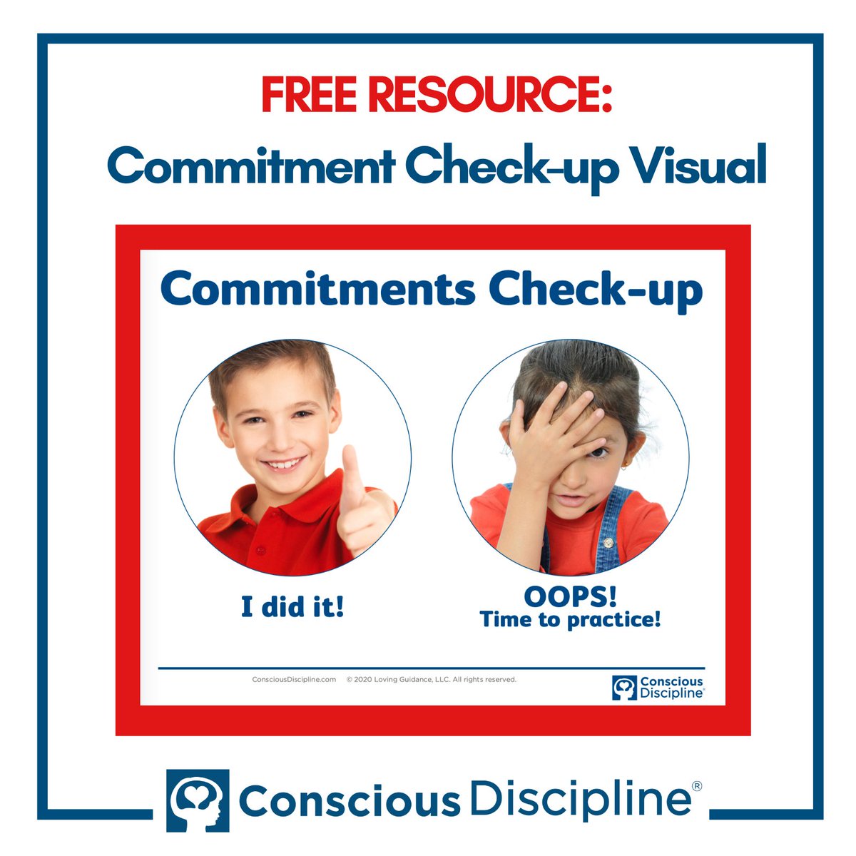 Invite children to self-monitor their commitments with this helpful visual aid. Success with a commitment means, “Hooray! I did it!” Difficulty with a commitment means, “Oops! I have an opportunity to try again next time!”

Free download here: bit.ly/3nzcwHu