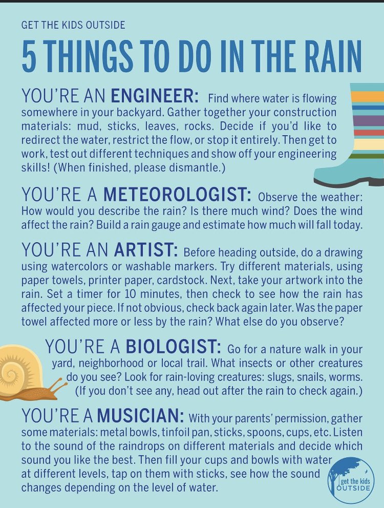 ☔️ It has been awfully rainy these past few days. Some great ideas here ⬇️ from #getthekidsoutside