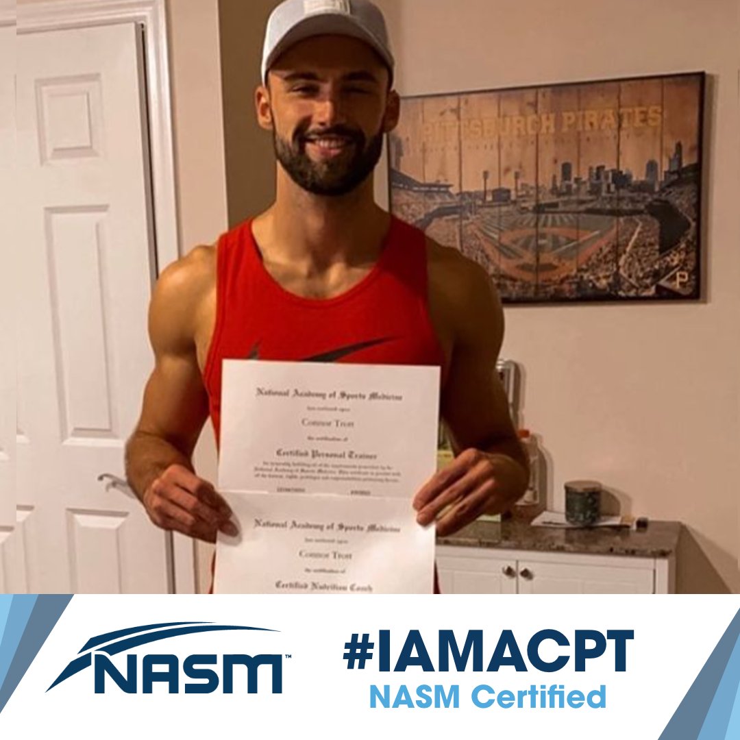 NASM's tweet photo. Join us in giving Connor a warm welcome to the NASM family! He recently passed his NASM Certified Personal Trainer exam AND the NASM Certified Nutrition Coach exam! We are excited for his journey in the fitness industry!🎉 #IAMACPT https://t.co/5aFi3ITUL8 https://t.co/nSxmJDqzsa