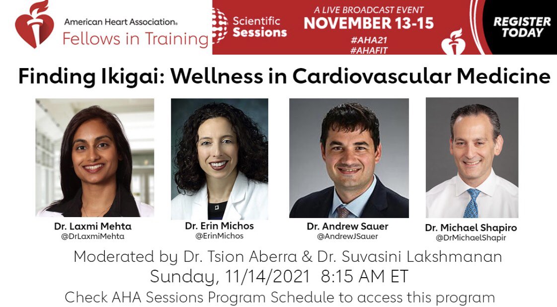 AHA Scientific Sessions is almost here!  Super excited to share a panel I’m co-moderating which features @DrLaxmiMehta @ErinMichos @AndrewJSauer @DrMichaelShapir @AHAScience #AHA21 #AHAFIT. Register for Sessions 21 using this link: bit.ly/AHASess21