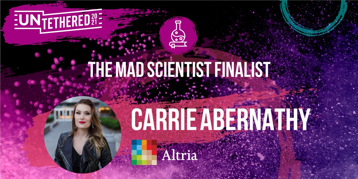 Congratulations Carrie Abernathy from Altria for making it to the #UNTETHERED2021 'Mad Scientist' award finals! Voting opens SOON - Be sure to cast your vote for the best #eventprofs in the biz by registering here: hubs.li/H0-0cQ30