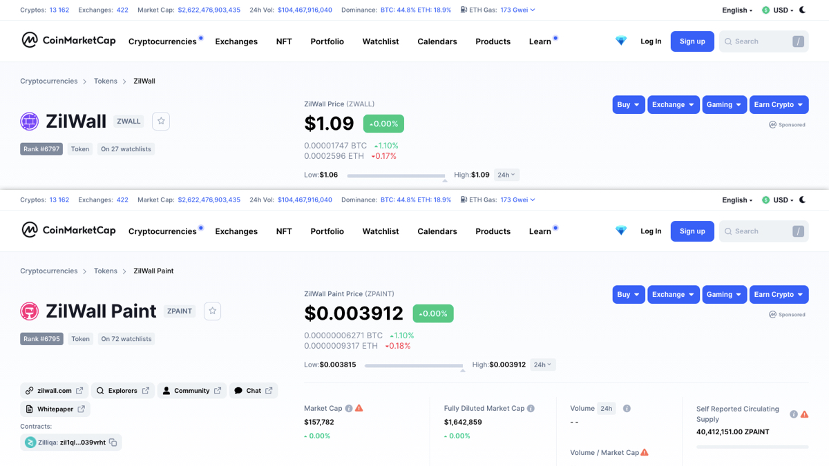 ZWALL_ZPAINT's tweet photo. 🚀 $ZWALL and $ZPAINT are now listed on the CoinMarketCap!
💜 https://t.co/LVbg8SfxsP
💖 https://t.co/J8aEHKwE17
#ZilWall #PoweredByZil #CoinMarketCap #Zilliqa https://t.co/Voi24lV49x