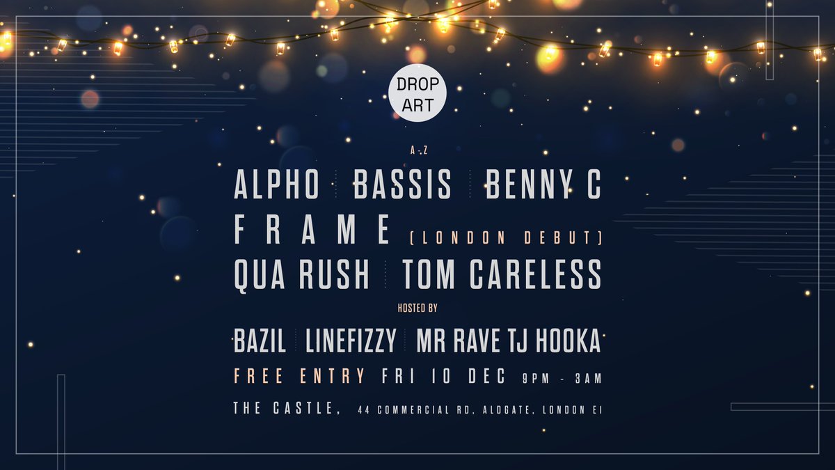 HO HO HO! It's another Drop Art Xmas special!
Join us back at The Castle for another another night of top-drawer underground drum &amp; bass music.
🤑->free entry all night<-🤑 Click interested/going for updates ➡️ facebook.com/events/4009850…