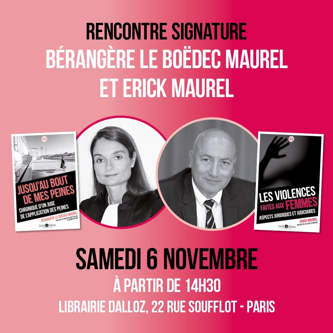 Enrick .B. Éditions 📚 (@enrickbeditions) on Twitter photo Pour rappel, le samedi 6 novembre, venez rencontrer Bérangère le Boëdec Maurel et Erick Maurel à la librairie <a href="/libdalloz/">Librairie Dalloz</a> de Paris !
Le lien Facebook pour s’inscrire : fb.me/e/22NZaSCIf Pour rappel, le samedi 6 novembre, venez rencontrer Bérangère le Boëdec Maurel et Erick Maurel à la librairie <a href="/libdalloz/">Librairie Dalloz</a> de Paris !
Le lien Facebook pour s’inscrire : fb.me/e/22NZaSCIf